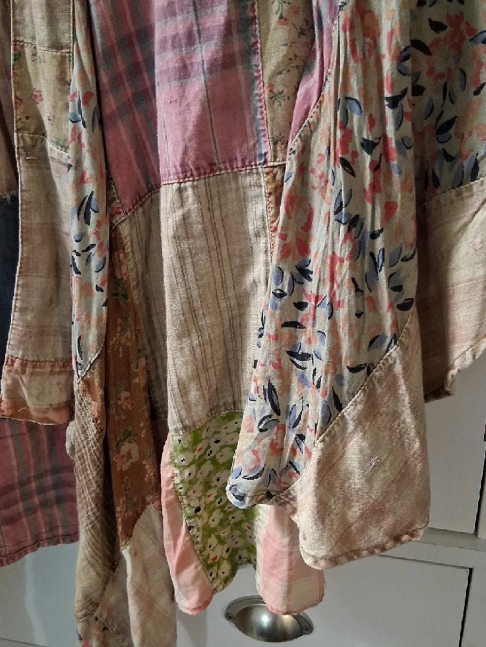 Patchwork Floral Embroidered Open Front Jacket - Blue & Pink - Picture 5 of 9